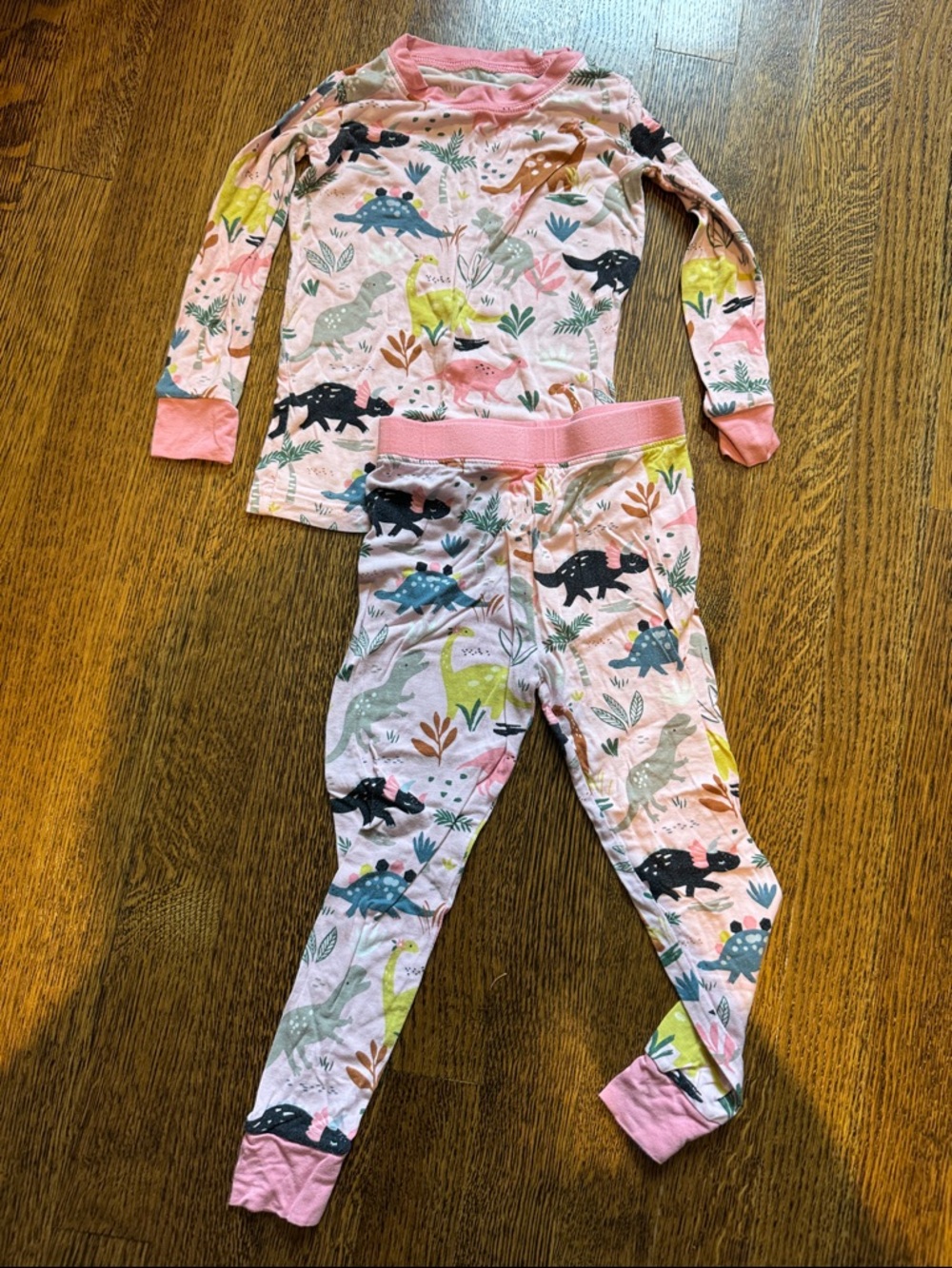 Kids Pink Dinosaur Print Pajama Set
